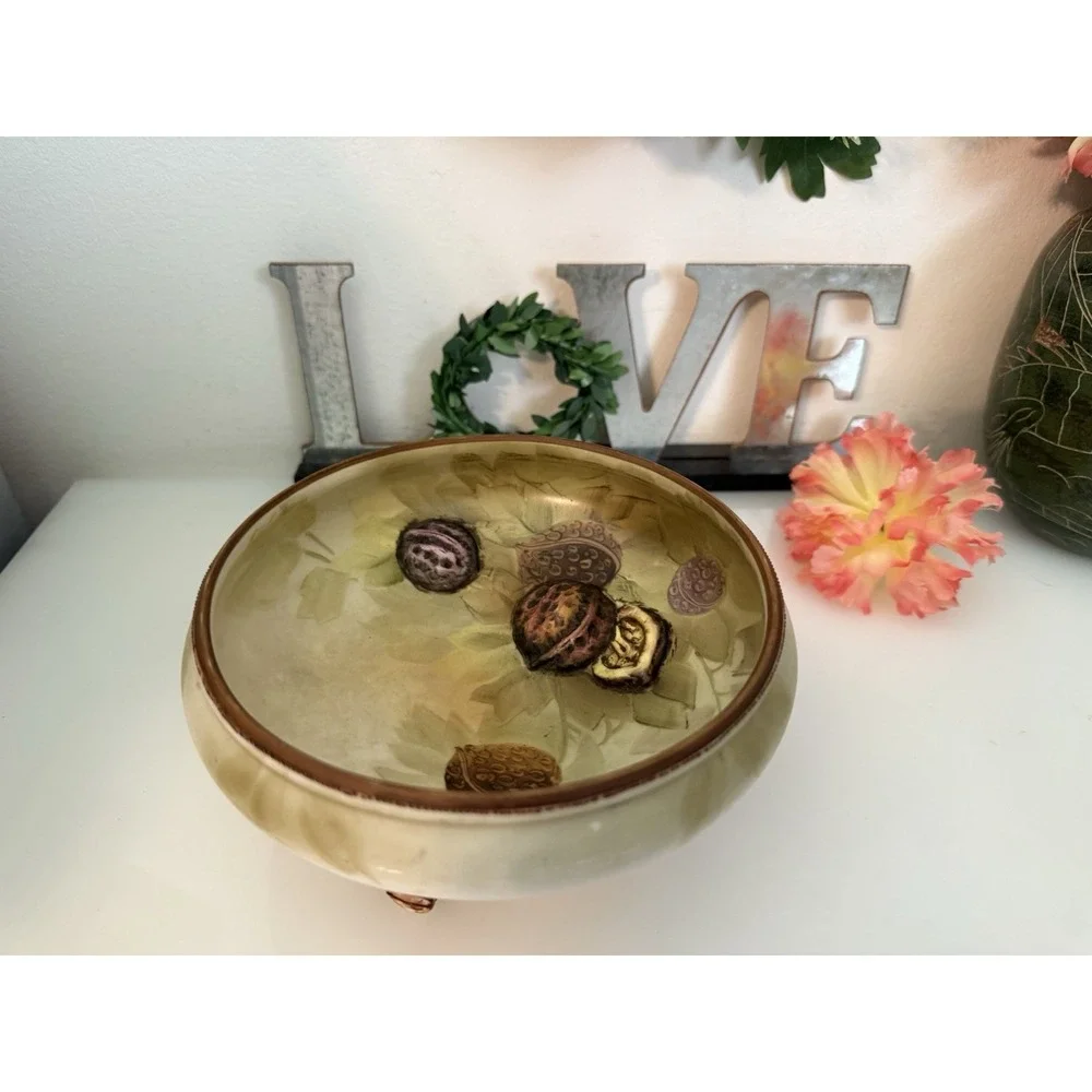 Vintage Nippon Morimura 3 Footed Bowl Browns Hand Painted 3D Walnut Japan‎ 5.5